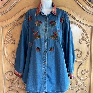 Tantrum Blues Denim embroidered Fall leaf Set